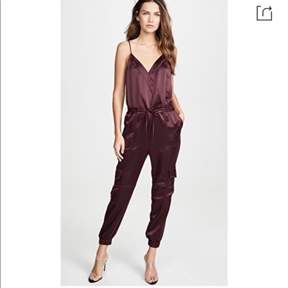 Parker 0 cargo satin jumpsuit burgundy red jogger 0983 skim sweetheart - Picture 1 of 11